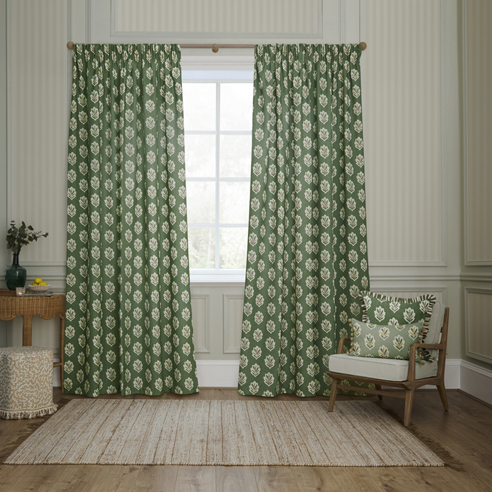 Sessile Leaf Pencil Pleat, Leaf Green - Ready Made Curtains - Image 3